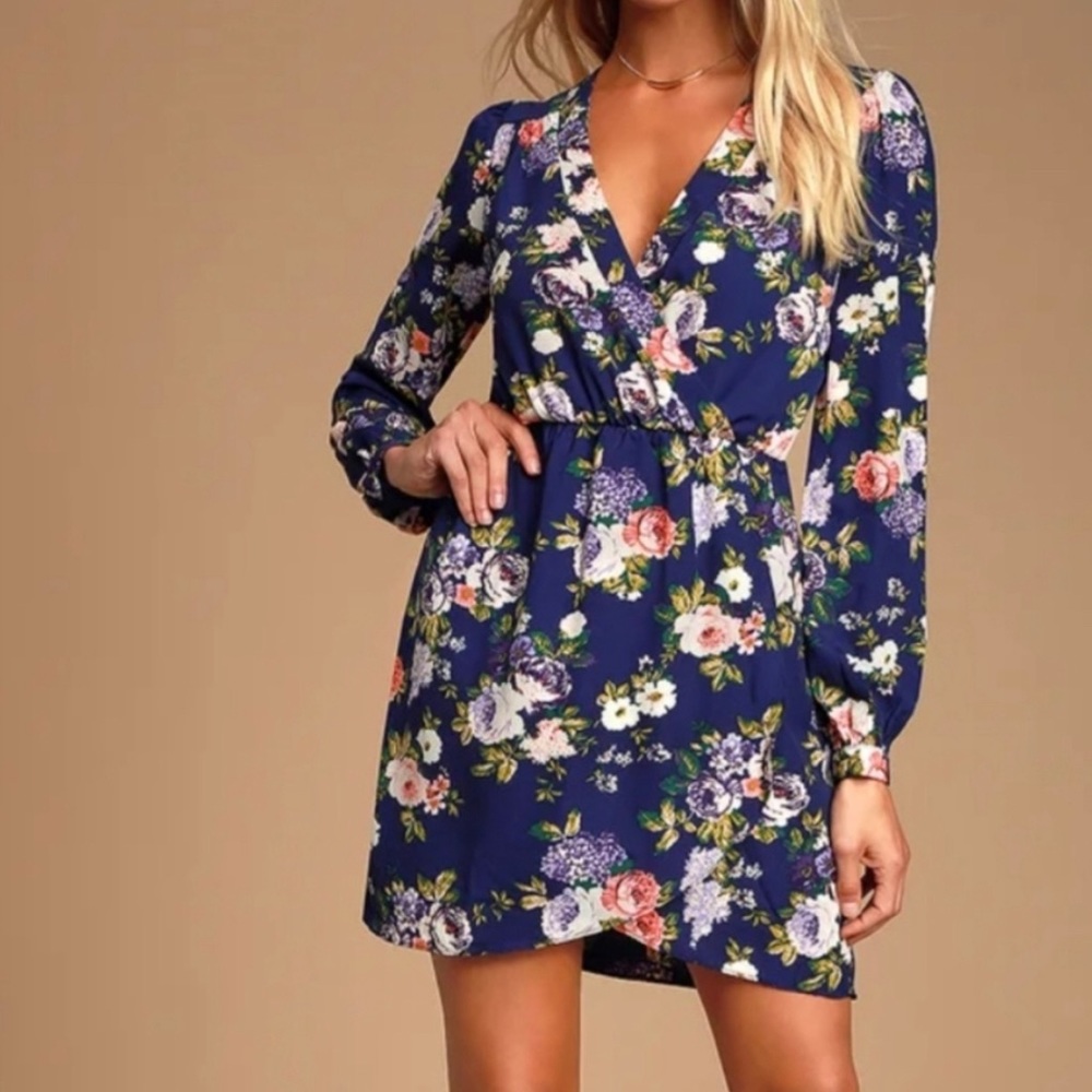 Lulus Blue Floral Sun Dress